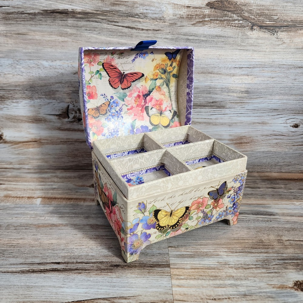 Punch Studio Butterfly Floral Jewelry Box Domed Keepsake Chest 86894